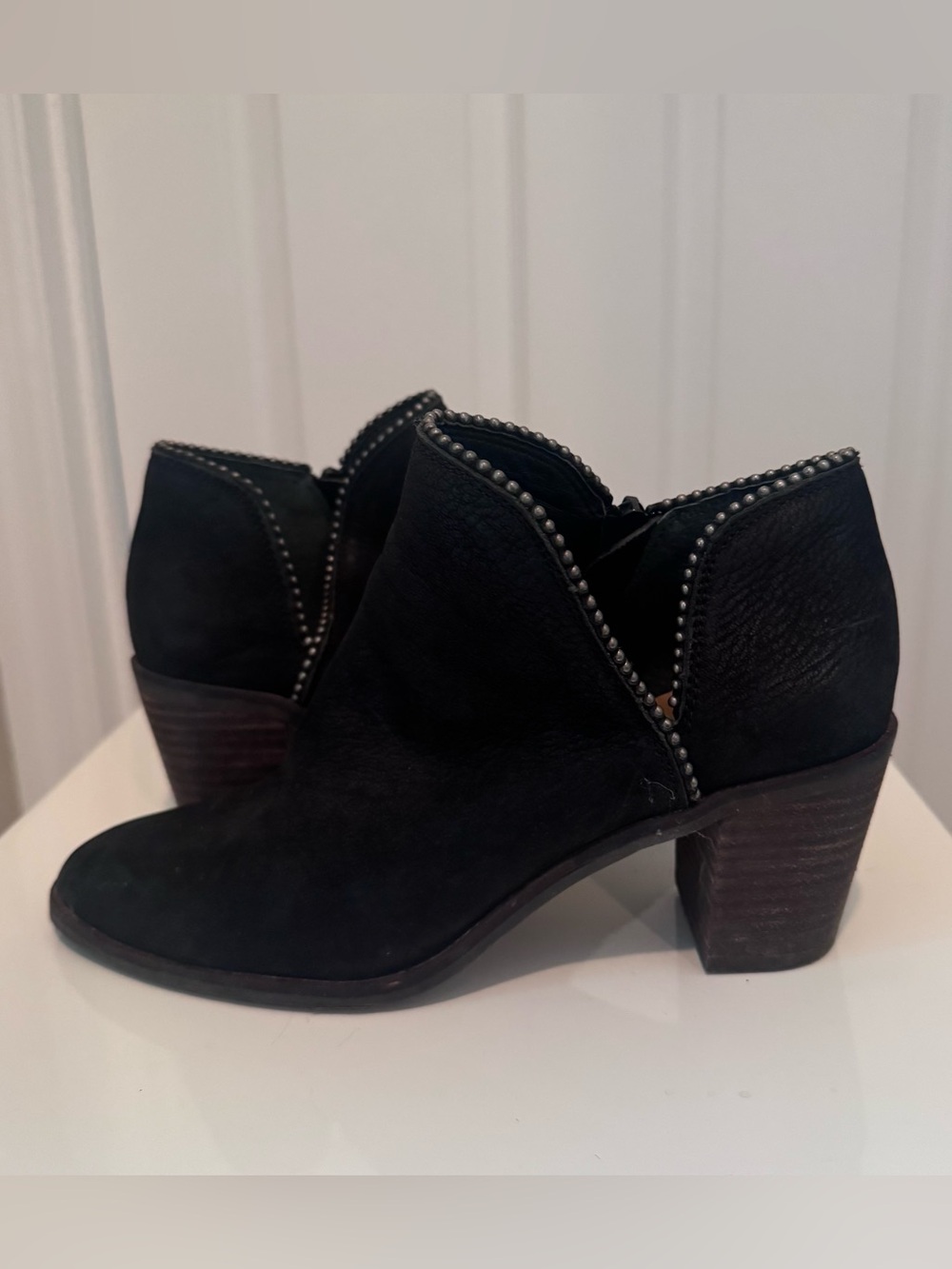 Lucky Brand Black Suede Ankle Bootie with Studded Trim Size 7